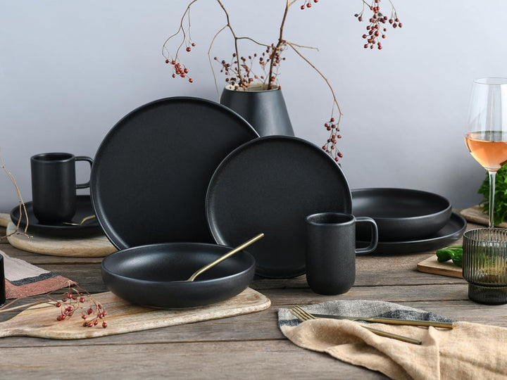 CreaTable, 10524, Serie Uno Black, Geschirrset, Teller Set 8 teilig Black Tafelservice 8 teilig, Bla