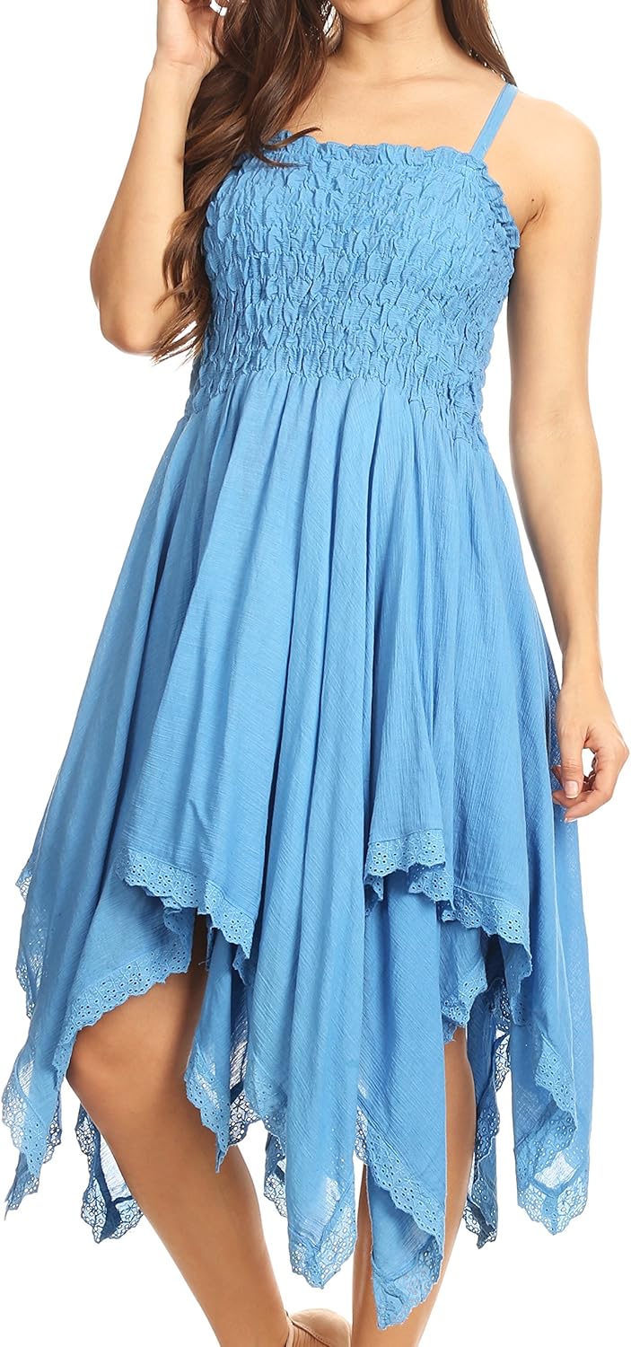 Sakkas Ella gesmokt Mieder Spaghetti schnallen Doppelschichtenkleid Einheitsgrösse Blau, Einheitsgrö