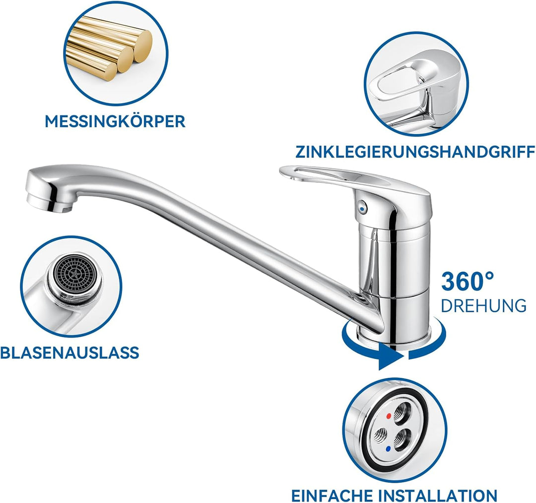CECIPA Wasserhahn Küche Hochdruck Edelstahl, Küchenarmatur Einhebelmischer, armatur küche 360° Drehb