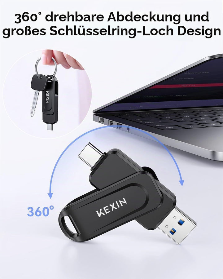 KEXIN USB C Stick 32GB USB 3.0 OTG 3er Pack, bis zu 100 MB/s, Dual-USB Type-C &amp; USB-A Anschlüsse, Sp