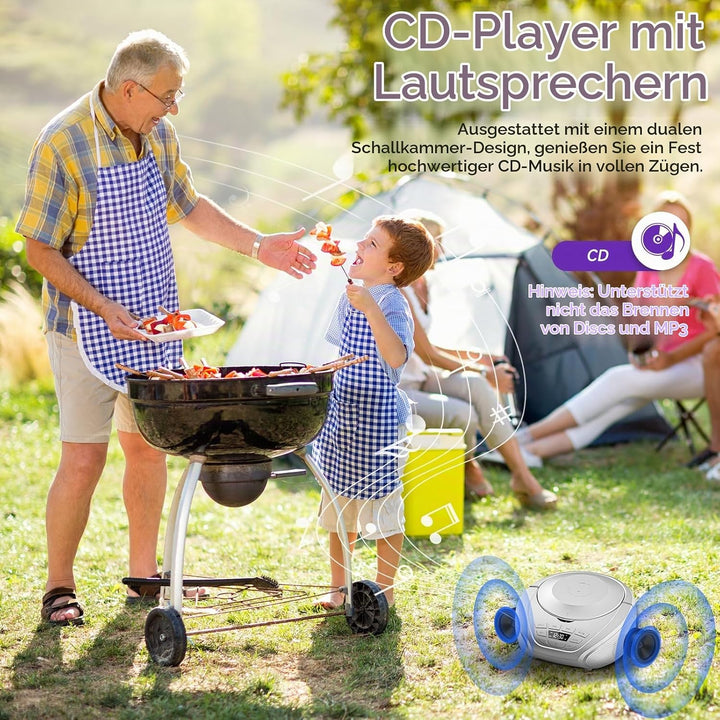 Gueray CD Player Tragbar Boombox Radio mit CD-Player CD Spieler mit Lautsprecher Display Unterstützu