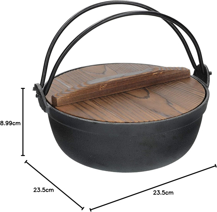 KitchenCraft World of Flavours Japanischer Kochtopf mit Holzdeckel, Gusseisen, Hot Pot, Sukiyaki, 1,