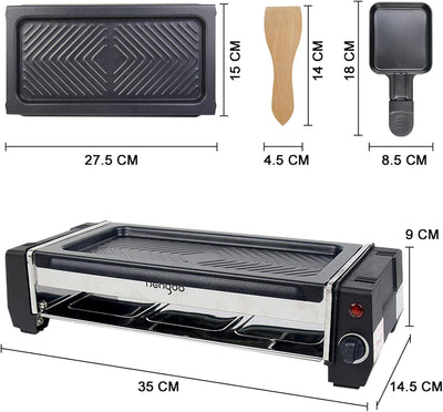 Raclette Grill für 2 3 Personen mit Antihaftbeschichtung Grillplatte 3 Mini Raclette Pfännchen, 700W