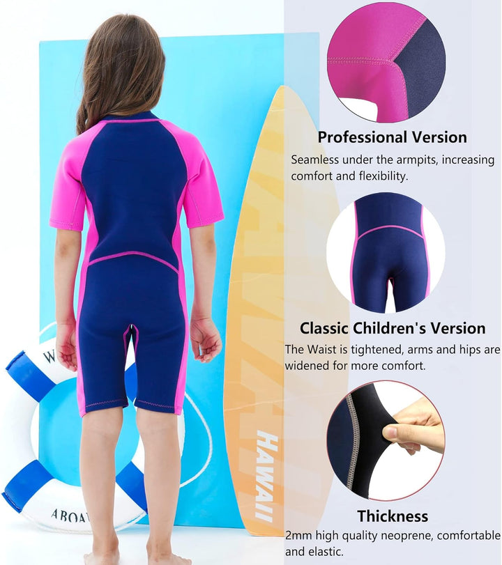 NATYFLY Kids Shorty Neoprenanzug 2.5mm Kinder Neopren Thermal Badeanzug UV-Schutz Badeanzüge für Mäd