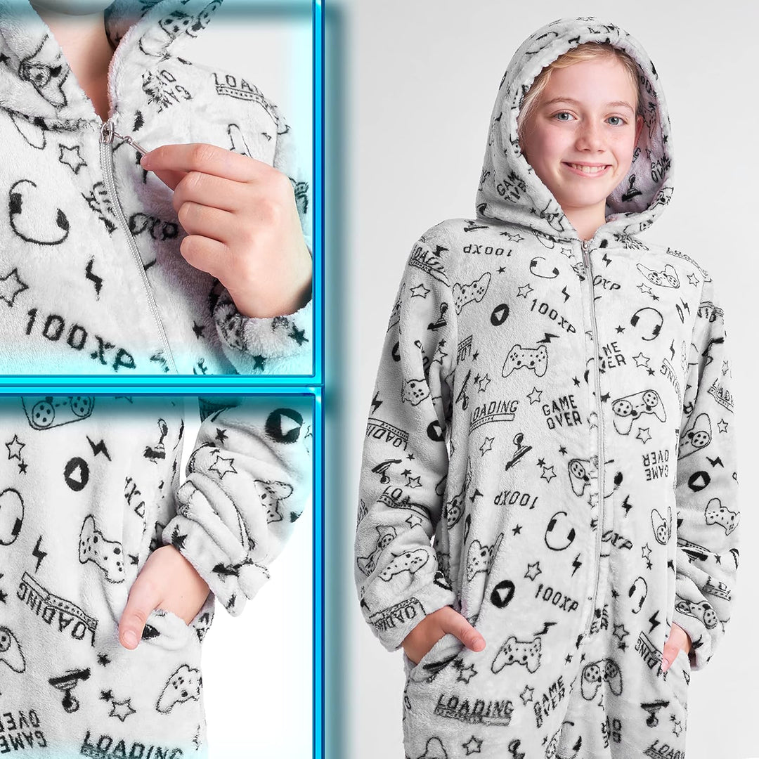 CityComfort Onesie Kinder Fleece Overall Jumpsuit Schlafanzug Jungen Mädchen Extra Weich Einteiler G