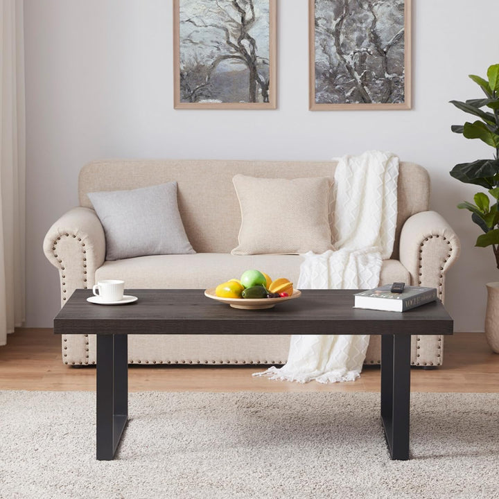 IBF Couchtisch Beistelltische aus Holz und Metall Minimalistischer Rechteckiger Holz Wohnzimmertisch