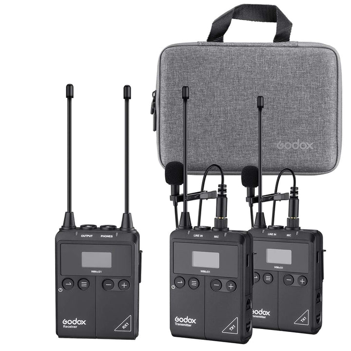 FOMITO Godox Pro Echtzeitüberwachung Drahtloses Lavalier-Mikrofonsystem WMicS1-Kit, 2X Sender TX1 +