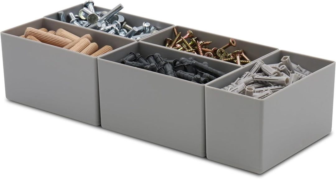 1a-TopStore 25 Stück Einsatzkasten Serie E63, farblich sortiert, 5 Farben u. 4 Grössen, aus Polystyr