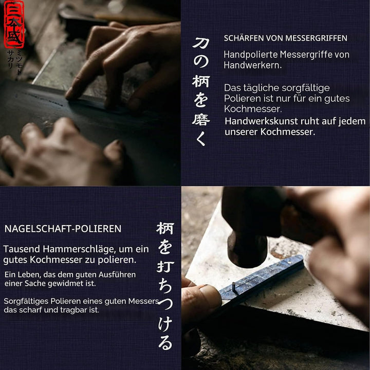 MITSUMOTO SAKARI Küchenmesser Profi, Hochkohlenstoffstahl Kochmesser, 19 cm Japanischem Handgeschmie