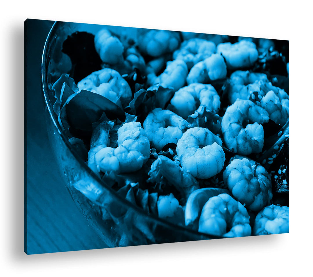 deyoli Garnelen Salat Format 80x60 Effekt: Monocrome Blau als Leinwandbild, Motiv fertig gerahmt auf