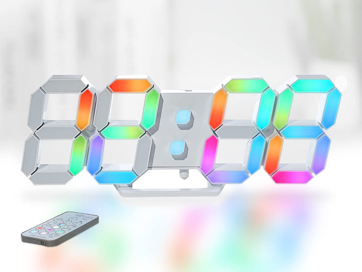 KOSUMOSU Wanduhr, Neon-Digitaluhr, 3D-LED-Schreibtischuhr, grosses Display, 24.6 cm, RGB-Uhr, ästhet