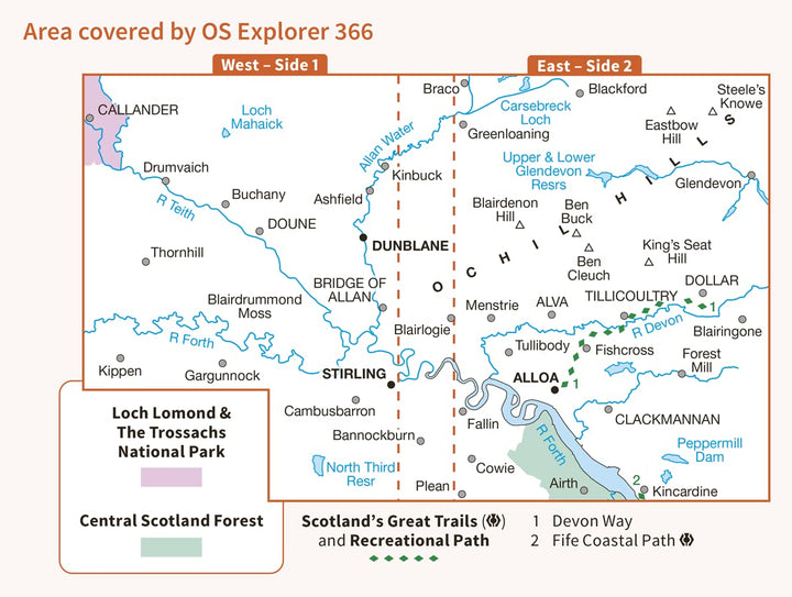 Stirling and Ochil Hills West (OS Explorer Map, Band 366), Karte