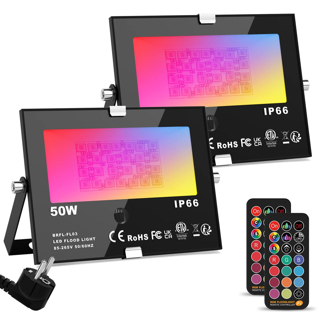 ChangM RGB LED Strahler Fluter Aussen Mit Fernbedienung Objektbeleuchtung 2er Pack 50W LED Fluter Fl