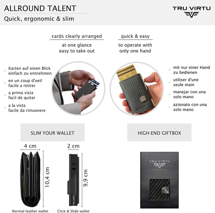 Tru Virtu® Karten-Portemonnaie Click & Slide Coin Pocket Nappa Black/Black I Kreditkartenetui I Kart