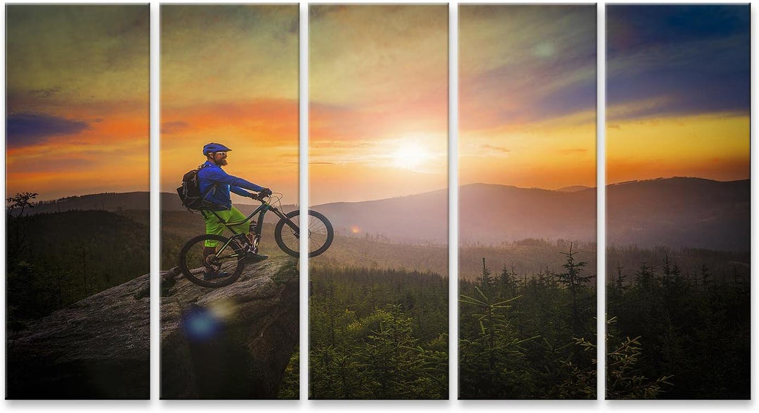 islandburner Bild auf Leinwand Mountainbiker Sonnenuntergang auf Fahrrad MTB Cross Country Downhill