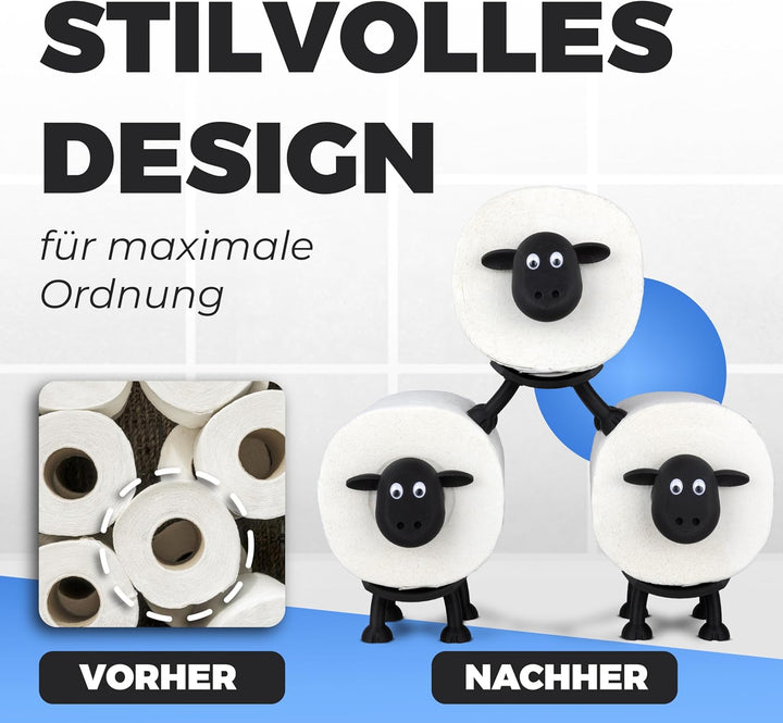 LAYERSMITH® Schaf Toilettenpapierhalter 3er [DAS ORIGINAL] Stapelbar für 42mm Rollen - Perfekt als D