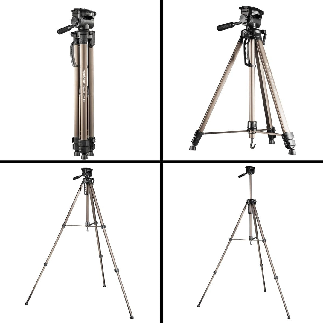 Mantona Basic Travel Pro III Fotostativ – grosses, leichtes Aluminium Dreibein Videostativ mit Schne