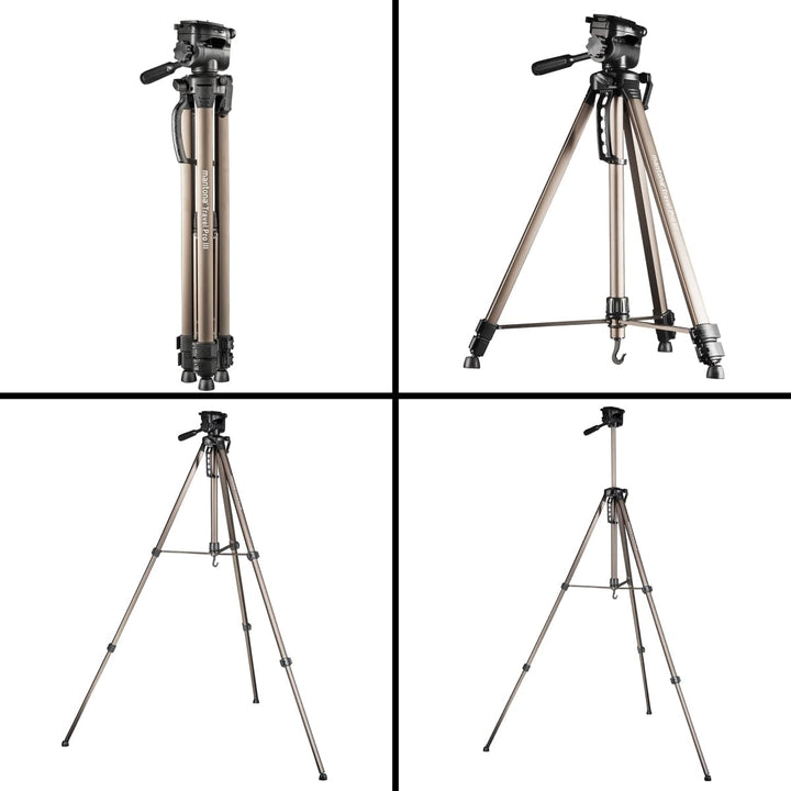 Mantona Basic Travel Pro III Fotostativ – grosses, leichtes Aluminium Dreibein Videostativ mit Schne