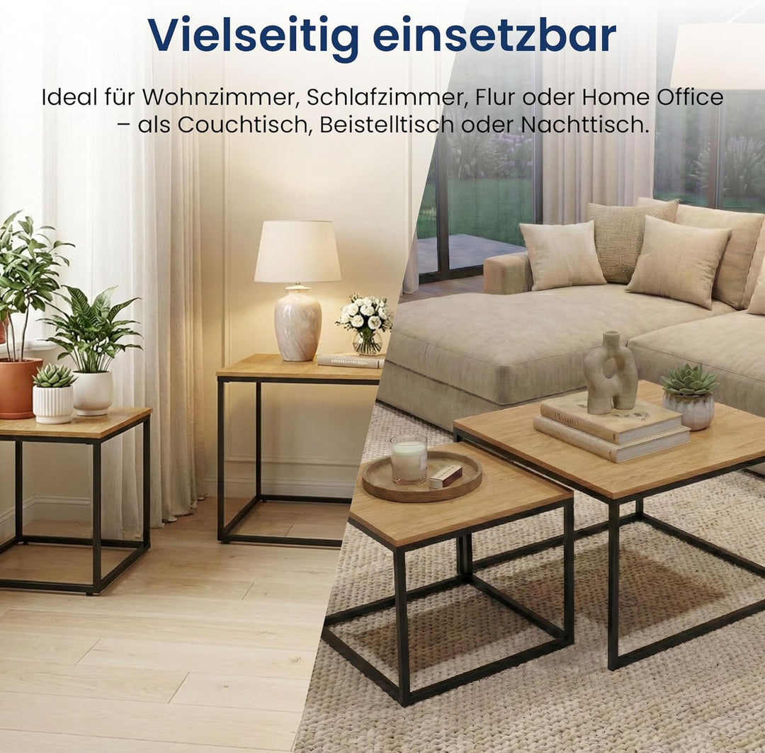 Home Collective Couchtisch 2er Set quadratisch aus Holz, Wohnzimmertisch Modern, Beistelltisch Set 2
