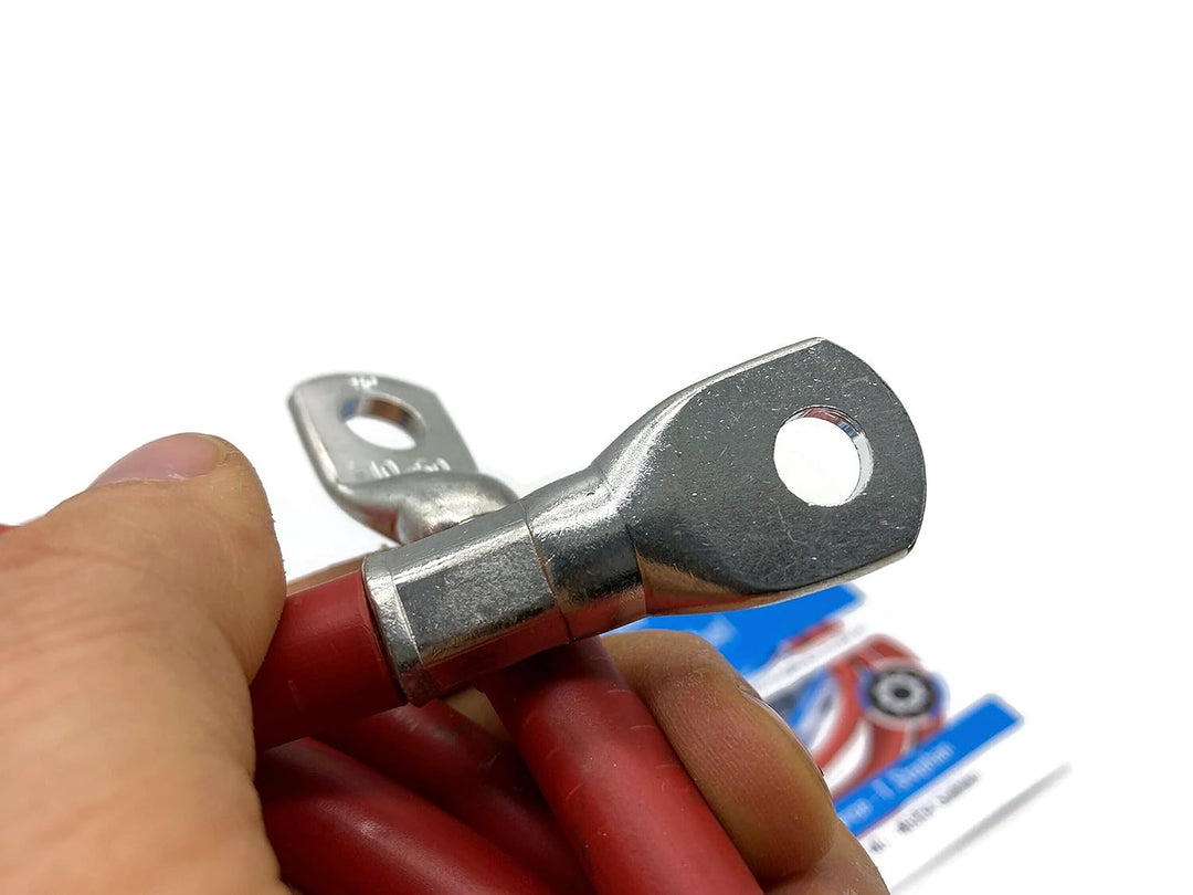 Exoda Batteriekabel 50 mm² 2,5m Kabelschuhe M8 und M10 Rot für Auto Boot Motorrad flexible Ausführun