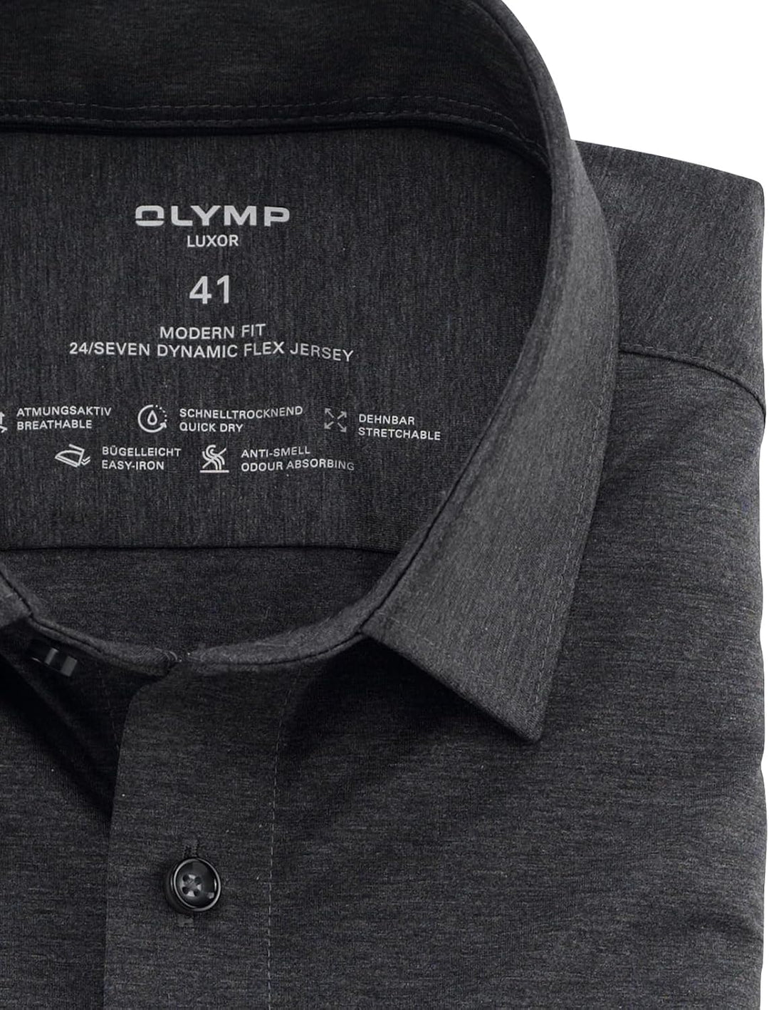 OLYMP Herren Oberhemd Langarm Luxor,Uni,modern fit,New Kent 37 Anthrazit 67, 37 Anthrazit 67