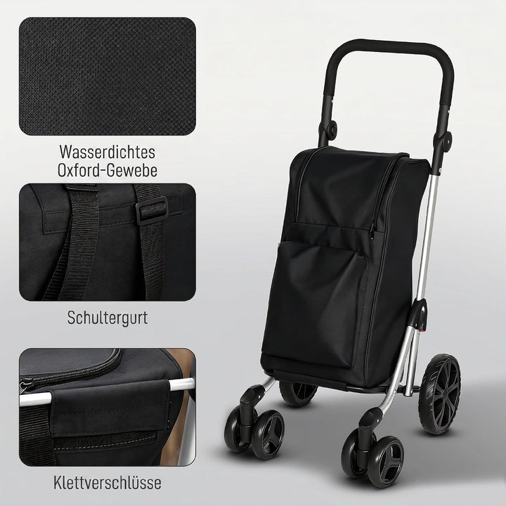 HOMCOM Einkaufstrolley Klappbar mit Kühlfach, 46L, Schwarz, Schwarz