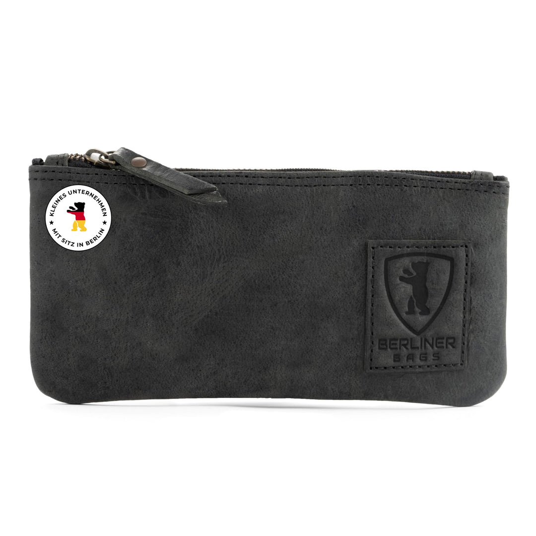 Berliner Bags Vintage Federmäppchen Etui aus Leder mit YKK-Reissverschluss, Robuste Federmappe für S