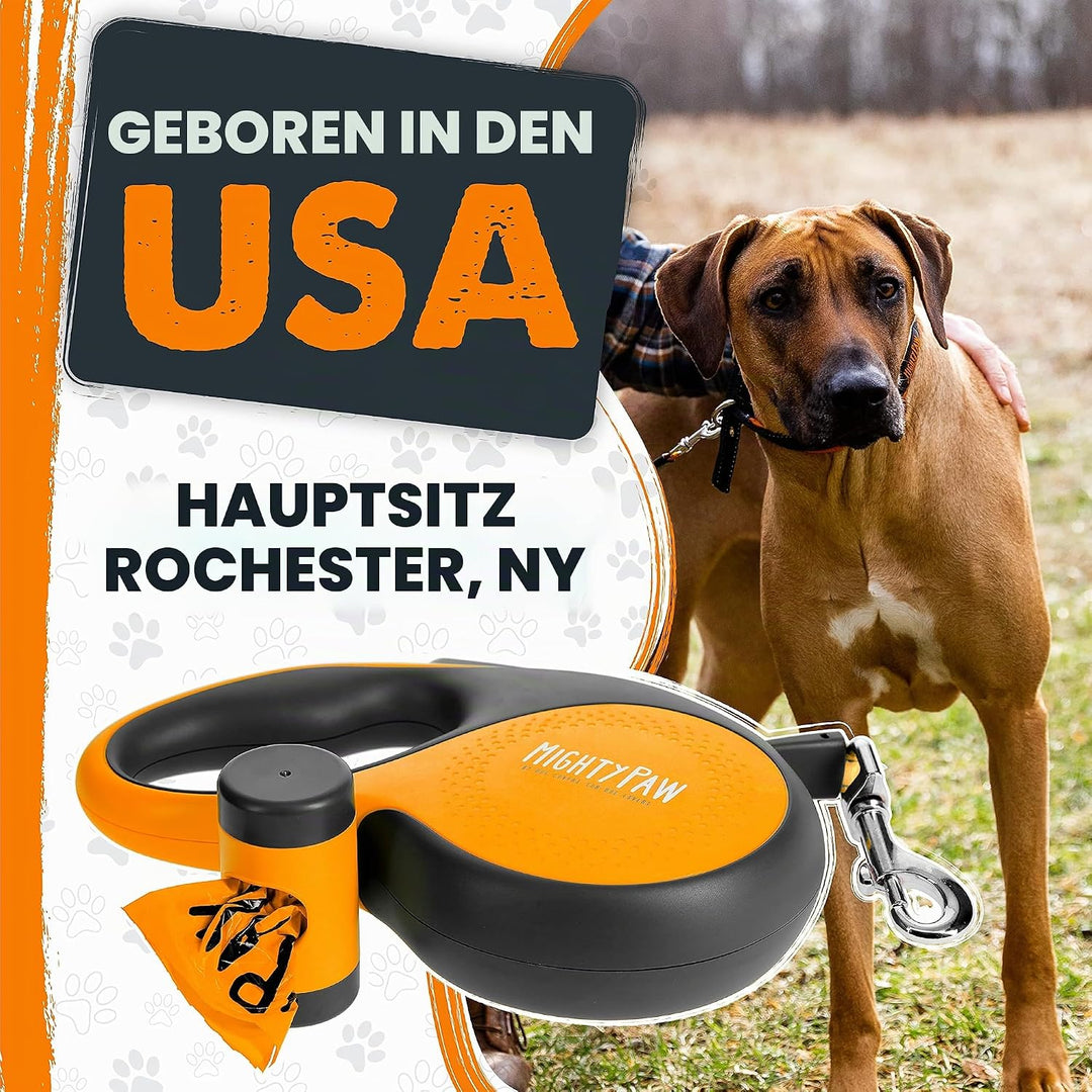 Mighty Paw Einziehbare Leine mit integriertem Kotbeutelhalter, 40,6 cm Lange, einziehbare Hundeleine