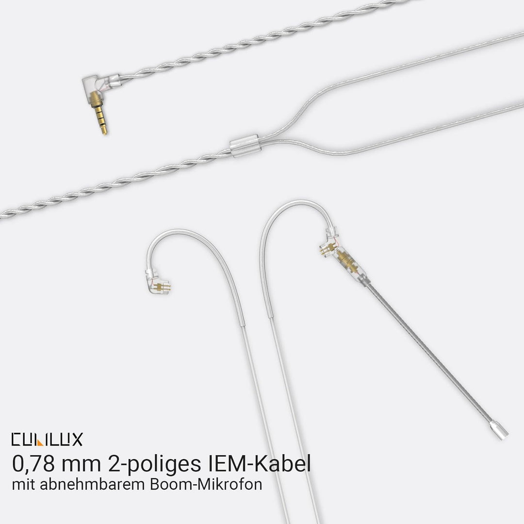 Cubilux 3,5mm 2-Pin 0,78mm IEM-Kabel mit Mikrofon, Silberbeschichtetes OFC-Kabel mit abnehmbarem Boo