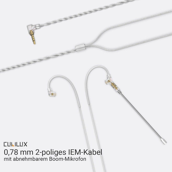 Cubilux 3,5mm 2-Pin 0,78mm IEM-Kabel mit Mikrofon, Silberbeschichtetes OFC-Kabel mit abnehmbarem Boo