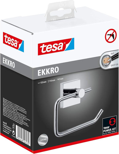 tesa EKKRO Toilettenpapierhalter, verchromt - WC-Rollenhalter zur Wandbefestigung ohne Bohren, inkl.