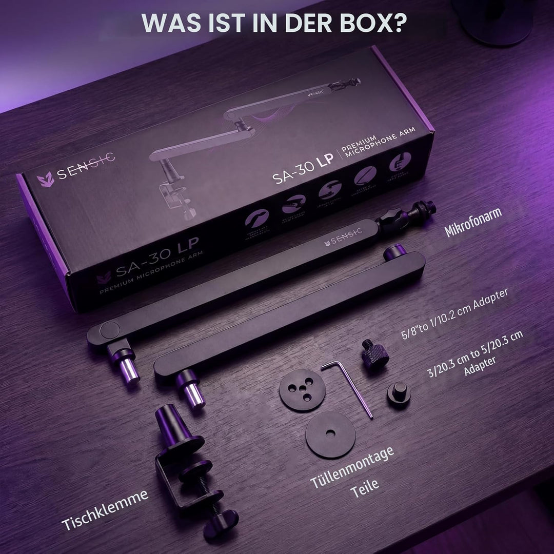 SENSIC SA-30 LP Low Profile Mikrofonständer Tisch mit 360° drehbarem Mikrofonarm, für Streaming mit
