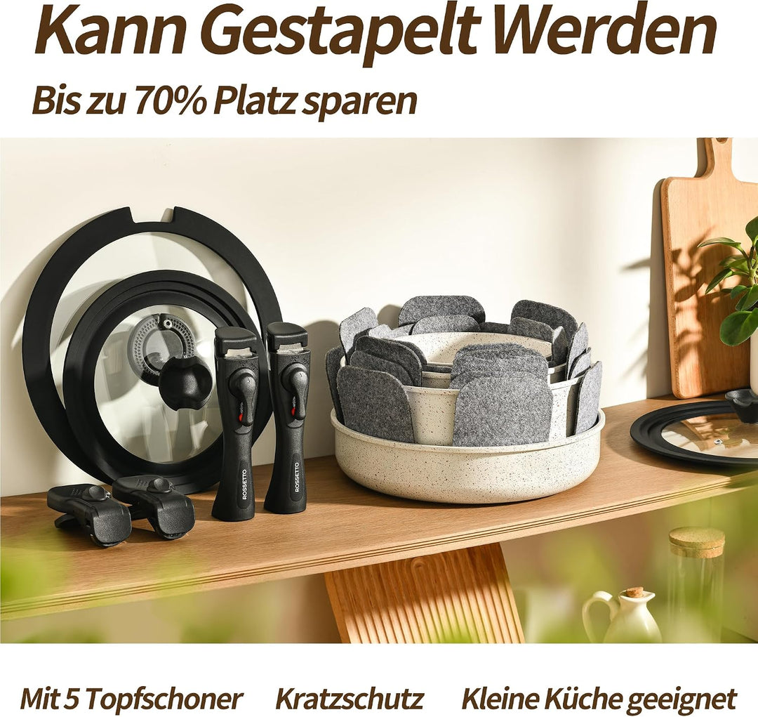 Pfannenset Induktion 23 Teilig, Töpfe Set mit Abnehmbarem Griff, PFOA Frei | Topf und Pfannenset mit