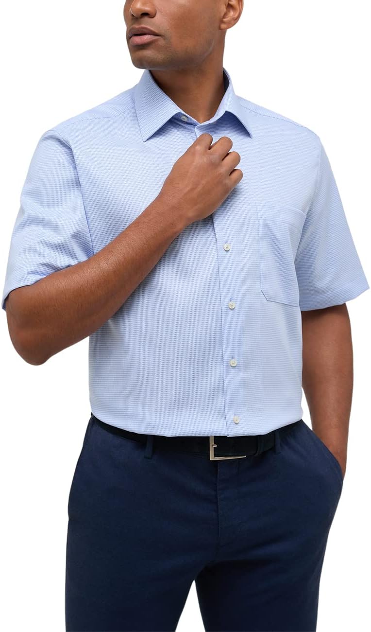ETERNA Herren strukturiertes Baumwoll-Kurzarmhemd Comfort FIT 40 Hellblau, 40 Hellblau