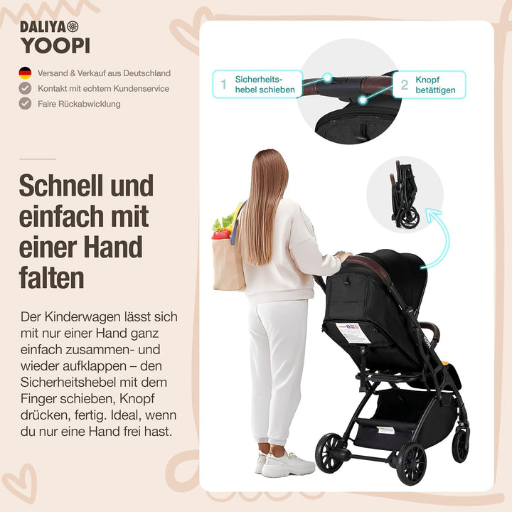 Daliya® YOOPI Reisebuggy, faltbar, mit Teleskopgriff, Flugzeug Buggy, Alluminiumrahmen, Stufenlose R