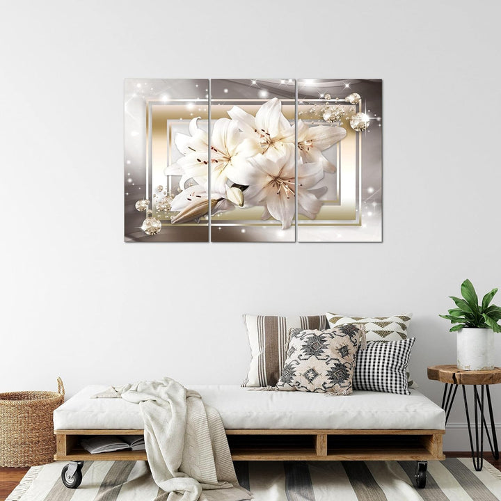 Runa Art Wandbilder Blumen Lilien Bild XXL Wohnzimmer Schlafzimmer Beige Braun Diamant 120 x 80 cm 3