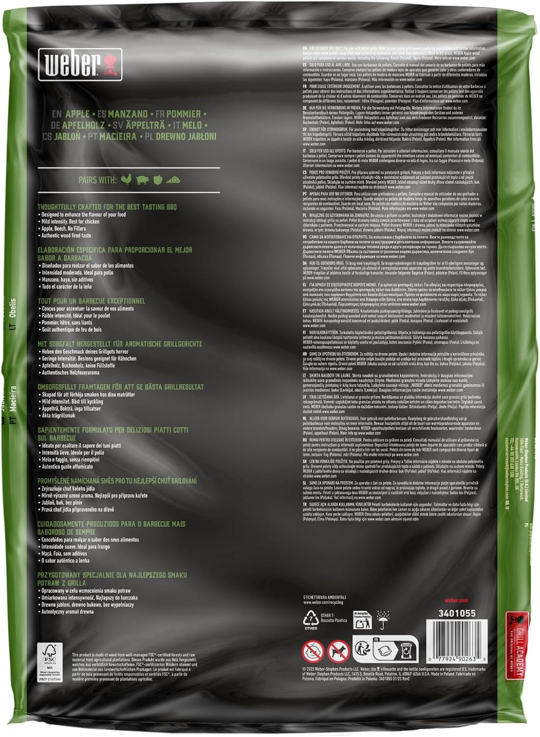 Weber Apfelholz Pellets/Geeignet für alle Pelletgrills, Milder, aromatischer, süsser, rauchiger Gesc