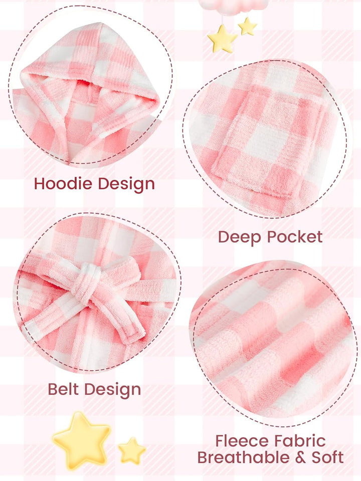 JiAmy Kapuzen Bademantel für Mädchen Flauschiger Fleece Plüsch Langer Schlafmantel Kinder Rosa 4-6 J