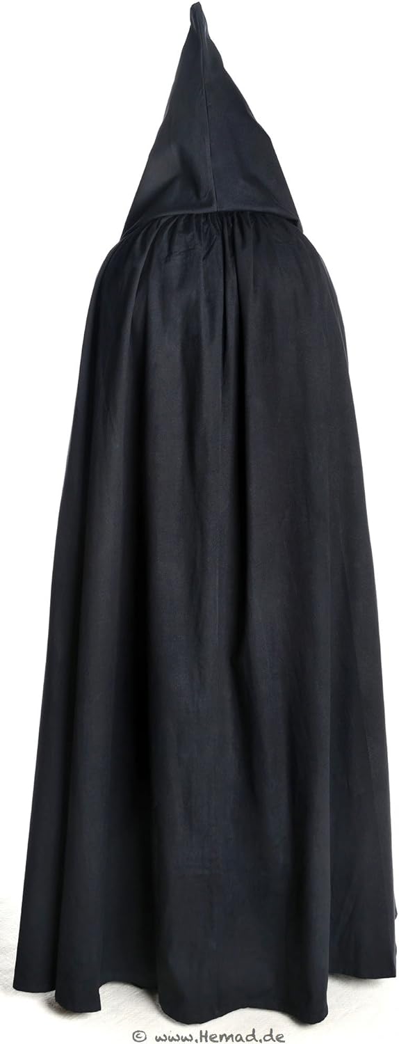 HEMAD Mittelalter Umhang mit Kapuze Wollfilz schwarz, braun, beige, rot, blau (One Size, schwarz)