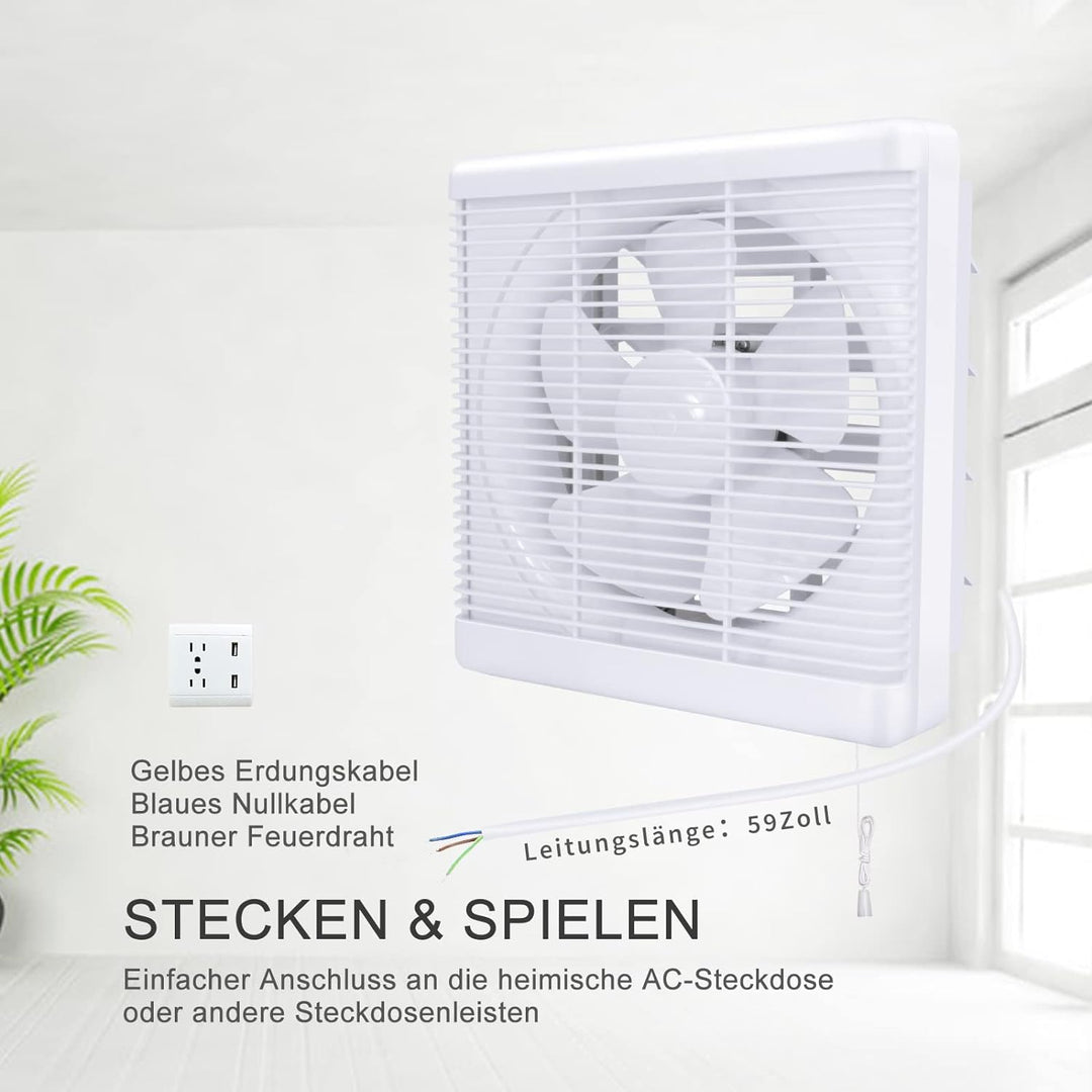Abluftventilator 800m³/h Ø 250mm,2 Richtungen umkehrbar Starker Luftstrom Wandmontierte Ventilatoren