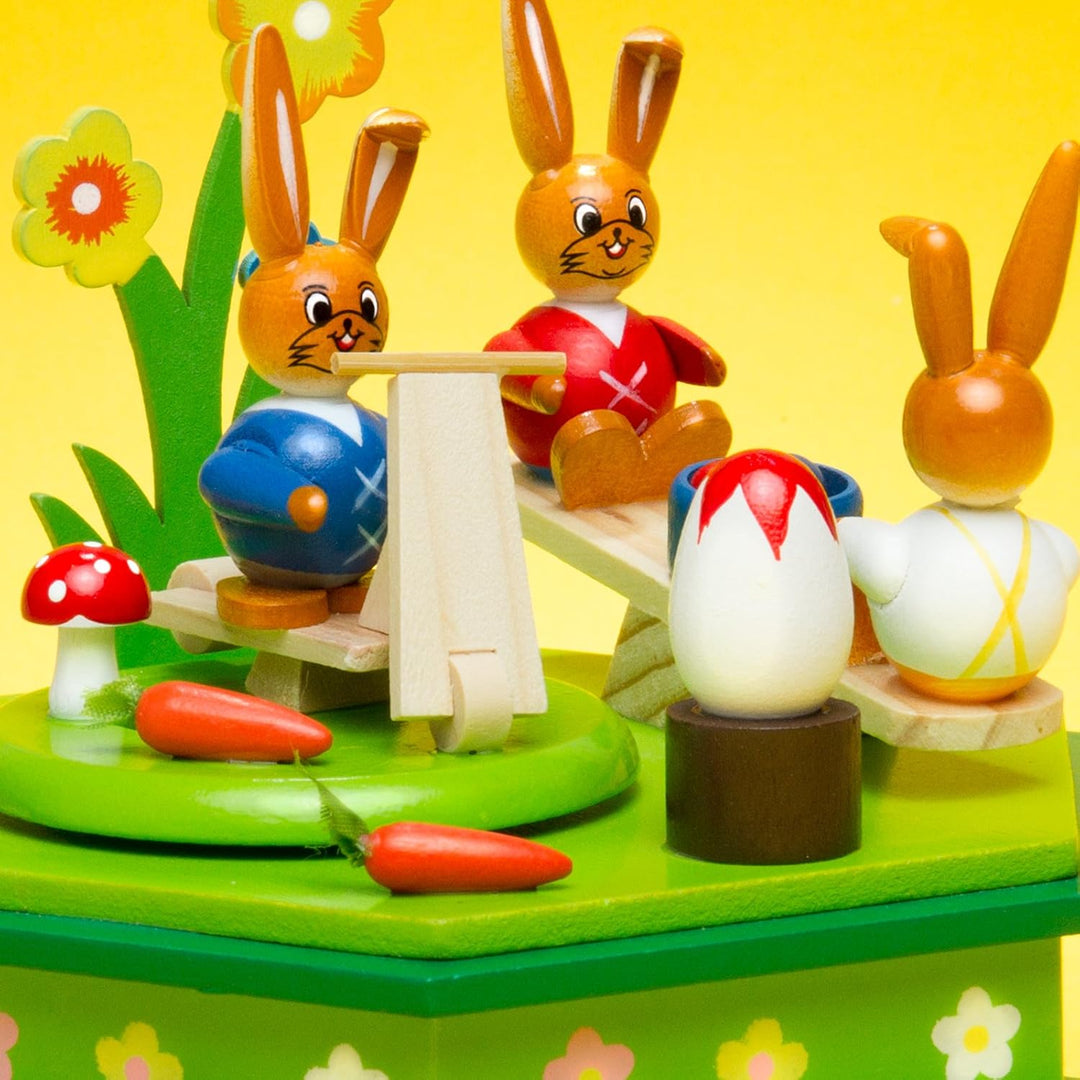 Sikora OD03 Osterdeko Holz Musik Spieldose mit Osterhasen Figuren, Farbe/Modell:A1 grün - Osterhasen