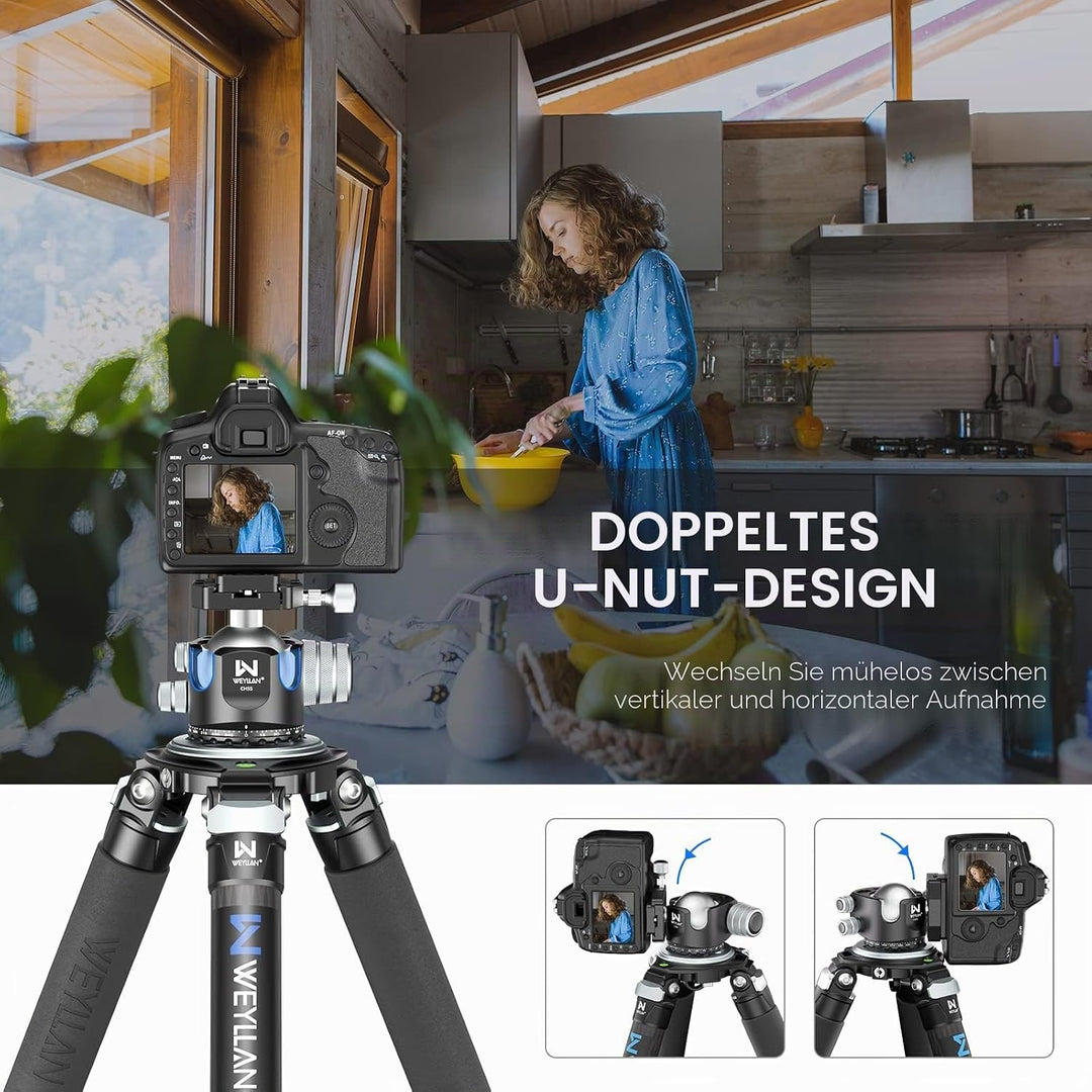WELLAN Kugelkopf Stativkopf,Heavy Duty 360 Panorama-Stativkopf, CNC Aluminiumlegierung Stativ-Kamera