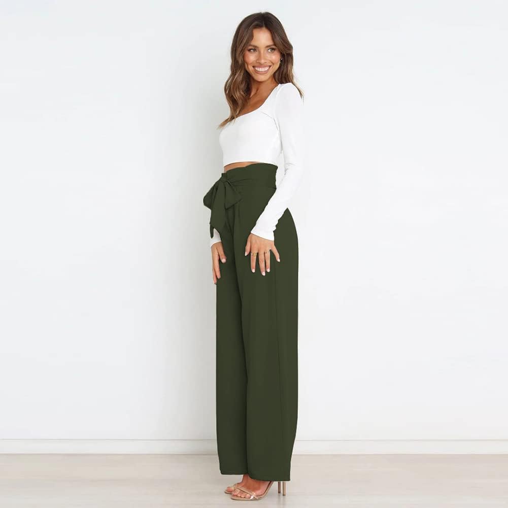 Odizli Damen Elegant High Waist Lang Weite Hose Sommer Business Festlich Anzughose mit Gürtel L Arme