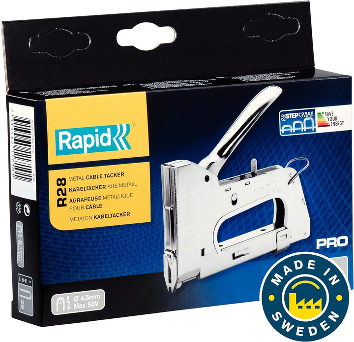 Rapid Kabeltacker R28 für Kabel bis zu 4,5mm, Komplett aus Stahl, Leistungsstark, für Kabelklammern