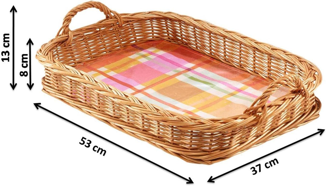 Kobolo Serviertablett Kellnertablett Tablett eckig Bügel gekochte Weide Textil mit Folie