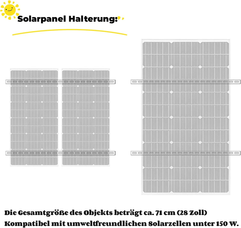 Aufun Solarmodul Halterung 71cm, 2 Paar Universal Solarpanel Halterung 28 zoll, Halterung Balkonkraf