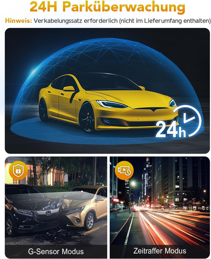 GKU 4K Dashcam Auto,Dashcam Auto vorne,Mini Auto Kamera mit integriertem WLAN,170° Weitwinkel,Nachts