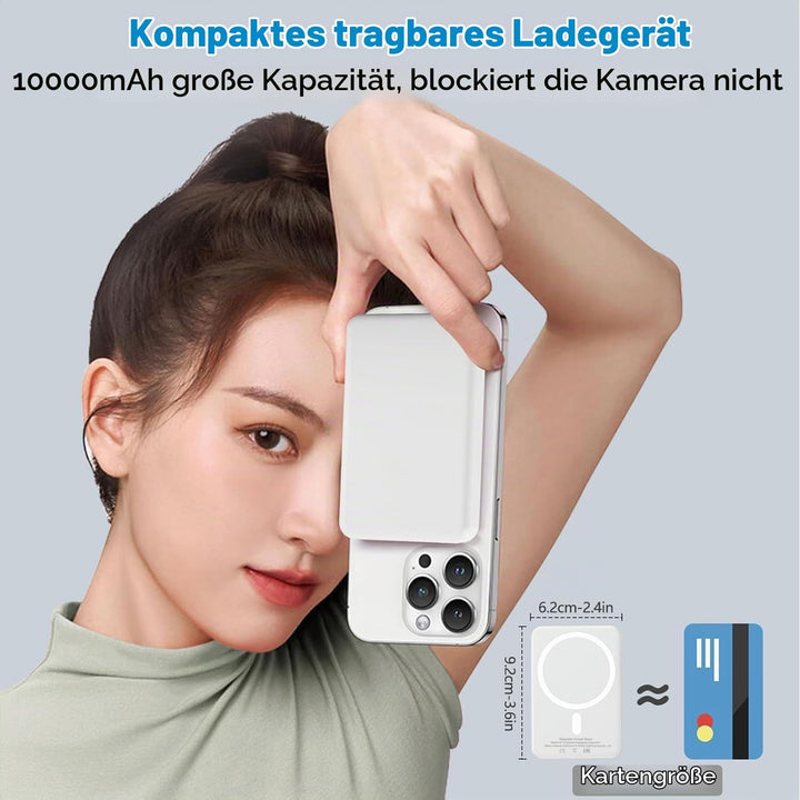 Powerbank für MagSafe, Magnetische Wireless Power Bank 10000mAh Schnellladefunktion Ladegerät, Kabel