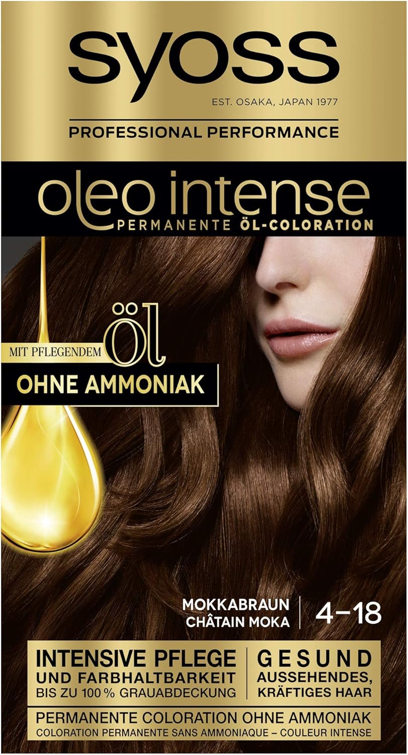 SYOSS Oleo Intense Permanente Öl-Coloration 4-18 Mokkabraun, mit pflegendem Öl & ohne Ammoniak, 3er