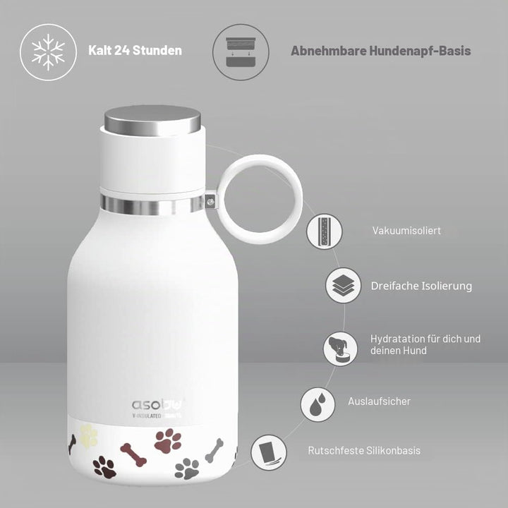 Asobu - Dog Bowl - Edelstahlflasche mit Hundenapf 1 Liter Weiss White 34 oz, White 34 oz